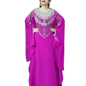 ABHAYA KAFTAN CON CUENTAS VESTIDOS Floral Bordado Gasa Recto Silueta Hasta el Suelo para Adultos - Product Image 1