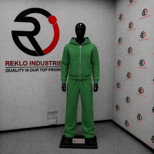 Conjunto de chándal verde con tachuelas para hombre, sudadera con capucha de cremallera completa y pantalones de pierna recta, ropa casual de calle, traje de jogging, venta al por mayor personalizada, premium - Product Image 3