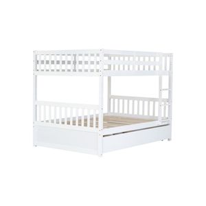 Letto a castello matrimoniale in legno di gomma con letto estraibile convertibile e sponde di sicurezza per camerette dei bambini - Product Image 4