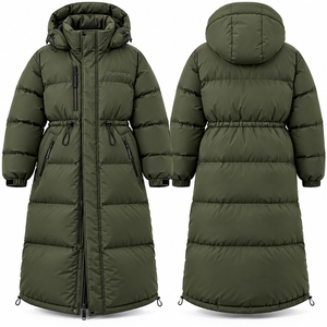 Manteau long matelassé unisexe vert olive avec capuche, style doudoune épaisse, chaud pour l'hiver, streetwear d'extérieur, personnalisable - Product Image 1