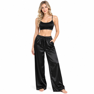 Wholesale Eco-Friendly <b>Silk</b> Satin Pants <b>Women's</b> Sleeping <b>Trouser</b> Soft Lounge Wear Pajama Wide-Leg Night Wear Pants - Product Image 2