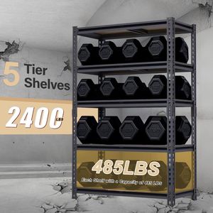 Étagères de garage robustes, 60 pouces de hauteur, capacité de 2400 livres, étagère de rangement en métal réglable à 5 niveaux, 1 paquet, modèle D0100XFX2NV - Product Image 3