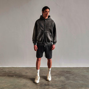 เสื้อฮู้ดดี้ครอปทรงบ็อกซี่แบบซิป แต่งคริสตัล ล้างสีแบบแอซิดวอช คุณภาพดีไซน์พิเศษ สำหรับฤดูใบไม้ผลิ สไตล์สตรีทแวร์ - Product Image 6