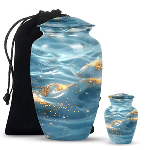 Blue Water Pattern Aluminium Urn Abstract Metal <b>Keepsake</b> Cremation <b>Ashes</b> Memorial Sympathy Vessel - Product Image 3