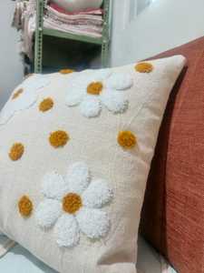 Hand-Tufted Daisy Floral Pattern Decorative <b>Cushion</b> <b>Cover</b> with Mustard Polka Dots - Product Image 6
