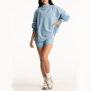 เสื้อสเวตเชิ้ตคอเต่าโอเวอร์ไซส์สำหรับผู้หญิง สีฟ้าอ่อน ทรงหลวม แขนยาวถัก ผ้าฝ้าย 100% ระบายอากาศได้ดี เหมาะสำหรับฤดูใบไม้ผลิ - Product Image 3