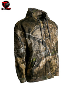 Sweat à capuche polaire tactique pour homme, camouflage Woodland Branch & Oak, entièrement zippé, lourd, pour la chasse, avec cordon de serrage réglable - Product Image 4