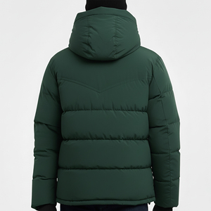 Custom Embroidery Front Turn-down Collar Hood Men's Canvas Puffer <b>Jacket</b> <b>Winter</b> Casual Wear Solid Color Relaxed Fit <b>Waterproof</b> - Product Image 4