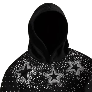 Sweat à capuche noir avec étoiles en strass pour homme et femme, streetwear de luxe avec cristaux scintillants - Product Image 2