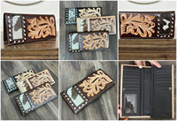 Dompet Kulit Asli Pria Gaya Koboi Handmade dengan Ukiran Bunga untuk Uang Tunai & Kartu, Dompet Lipat Portabel