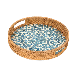 Plateau en rotin artisanal écologique de luxe avec élégant plateau de service en nacre pour la décoration intérieure pour les outils de fruits et légumes - Product Image 1