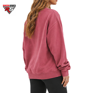 Custom Women’s <b>Oversized</b> Crewneck <b>Sweatshirt</b> with Chenille Embroidery <b>Vintage</b> Washed Pink Pullover <b>Sweatshirt</b> - Product Image 2