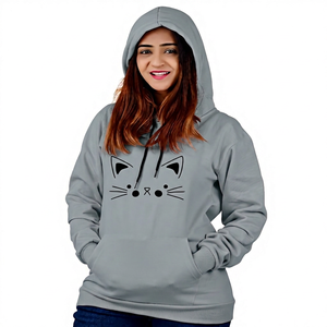 Sweat-shirt à capuche rose à motif de chat unisexe, en polaire surdimensionné, décontracté, pour l'automne - Product Image 4