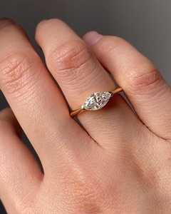 East West Marquise Cut Lab Grown Diamond <b>Solitaire</b> Engagement <b>Ring</b> – 14K Solid Gold or Sterling <b>Silver</b> - Product Image 1
