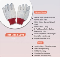 Gants de moulin à chaud à Double paume en toile de coton 100%/gants de travail de Construction style de poignet tricoté avec pouce droit et ficelle rouge