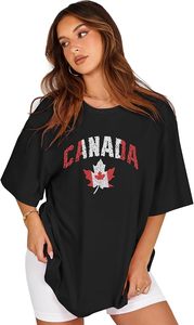 Camiseta de Mujer Negra con Estampado de Hoja de Arce Canadiense, Cuello en V, Manga Corta, Corte Regular, Estilo Casual Ecológico, 100% Algodón Canvas Jersey - Product Image 6