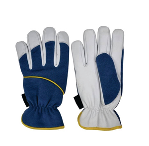 Leather Work Gloves Blue Palm White Fingers Anti-Slip Elastic Cuff General Purpose Safety Gloves Anti-static Breathable - Product Image 1