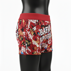 Shorts de poliéster y spandex premium de 230 GSM con estampado de grafiti rojo, suaves, elásticos y con logo sublimado. - Product Image 3