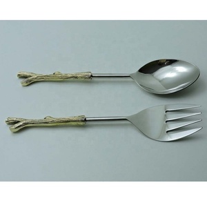 Juego de cuchara de servidor de ensalada con diseño de círculo cuadrado moderno, venta al por mayor, mango portátil de acero inoxidable, juego de servidor de cuchara de Metal de aspecto real - Product Image 4