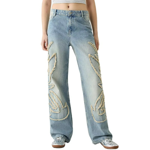 High Quality Custom Fringe Straight Baggy Jeans Soft Women's Denim Pants Plus Size Women's Trouser - Product Image 1