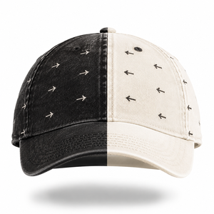 Casquette de baseball en denim noir et crème avec motif flèche, 6 panneaux, réglable, unisexe, décontractée - Product Image 1
