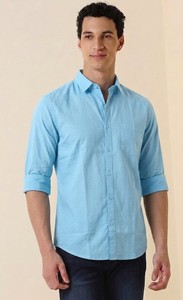 Enovate Men's Double Breasted Solid Color Long Sleeve Casual Shirt Turn-<b>down</b> Collar Breathable Woven Cotton Back Neck Logo ODM - Product Image 2