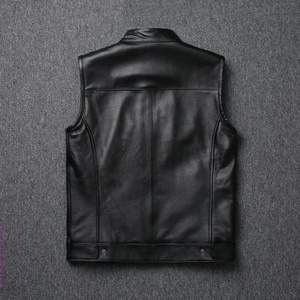 Chaleco de Cuero Negro para Hombre, Estilo Motero, Chaqueta sin Mangas con Cuello Alto, Cierre de Cremallera y Bolsillos - Product Image 4