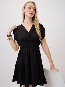 Robe midi formelle d'été en mousseline blanche à imprimé floral, col en V, manches bouffantes, taille naturelle, infroissable, écologique, pour femme - Product Image 4