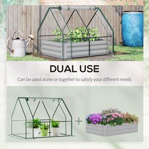 Bac de jardin surélevé avec fenêtre enroulable et couvercle en plastique transparent, jardinière en acier, serre - pour l'entretien des plantes en extérieur - Product Image 4