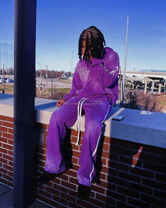 Ensemble deux pièces vintage personnalisé pour hommes Costume de jogging évasé à motif solide Jogging à capuche avec sérigraphie Survêtements délavés au soleil - Product Image 4