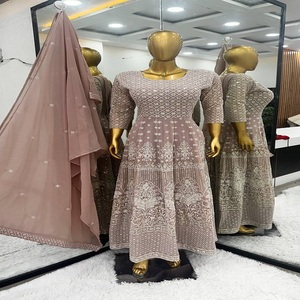 El último diseñador Heavy Faux Georgette bordado secuencia trabajo Anarkali Vestido por FabZone - Product Image 1