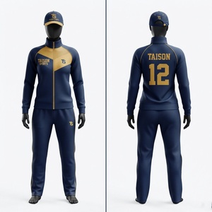 <b>Women</b> Rugby Training Suit Premium Quality Material 280 GSM Polyester Spandex <b>Navy</b> Gold Panels Custom Logo Full Zip Sportswear - Product Image 1