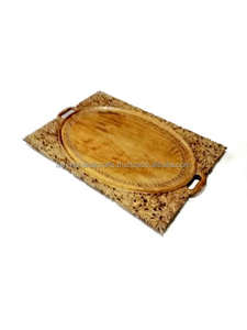 Plateaux de service en bois avec poignées Plateaux naturels en bois d'acacia fabriqués en Inde Prêts d'Inde - Product Image 5
