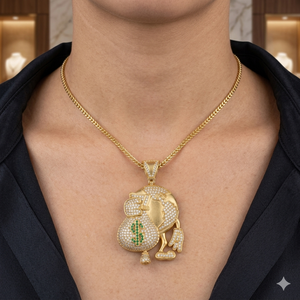 925 <b>Silver</b> Gold Plated Lucky Money Bag Dollar Sign Cartoon <b>Necklace</b> Custom Wealth Symbol Fine Pendants Lab Grown Diamond Gift - Product Image 3