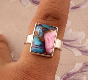 Trendy Bohemian Statement Copper <b>Turquoise</b> <b>Ring</b> Unique Artisan Design Spiny Oyster Accessories Premium Quality Designer <b>Ring</b> - Product Image 2