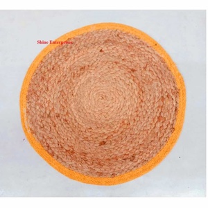 Premium jute round <b>placemat</b> Orange bordered and handcrafted by artisans Sustainable natural fiber table mat bringing warmth - Product Image 6