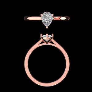 Rose Gold Pear Cut Diamond Solitaire Engagement Ring with Minimalist Polished Slim Band and Five Prong Setting Women Jewelry - Product Image 1