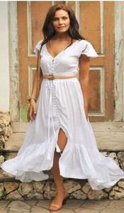 ชุดแม็กซี่เดรสถักคอวีสำหรับผู้หญิง, เดรสลำลองแขนกุดสไตล์โบฮีเมียน - Product Image 4