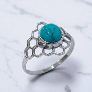 925 Sterling Silver Natural <b>Turquoise</b> Amethyst & Moonstone Gemstone <b>Rings</b> Bezel Setting With Round Shape Cut Wholesale For Women - Product Image 3
