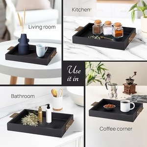 Bandeja de Servir Rectangular de Madera Negra con Asas, Bandeja de Madera Maciza para Comida, Desayuno, Café, Té, para Hogar, Hotel, Restaurante - Product Image 3