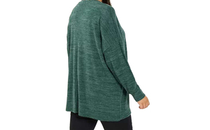 Camiseta transpirable de verano, producto más vendido, camiseta holgada de punto para mujer, cuello redondo, manga tres cuartos, verde sólido - Product Image 3