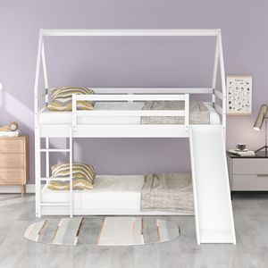 Letto a Castello Bianco per Bambini con Scivolo e Scala, Prodotto per Camere da Letto - Product Image 3