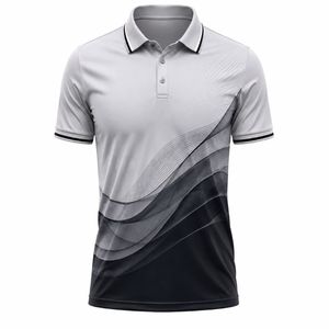 T-shirt à manches courtes pour homme avec imprimé géométrique blanc, séchage rapide, tricoté, écologique, 100 % coton, style sportif bicolore - Product Image 2