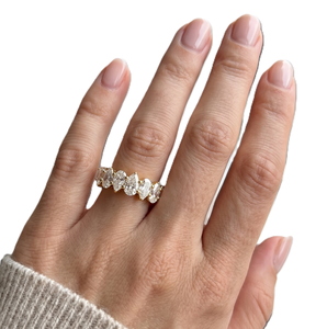 Bague demi-éternité en or rose massif 10K 14K 18K avec diamant taille poire, bague de mode pour femme, diamant naturel de laboratoire certifié IGI pour fiançailles - Product Image 4