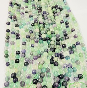 Chaînes de perles rondes en fluorite multi-couleurs de la marque Rare Gems Factory, 15,5 pouces, perles rondes en pierre - Product Image 1