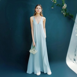 Robe longue sans manches en lin 100% lin, col en V, coupe ample avec poches, vêtements grande taille, prix de gros - Product Image 3