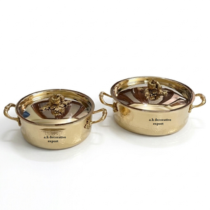 Modern Gold Hammered Metal Casserole Double-Handle <b>Buffet</b> <b>Server</b> with Pumpkin Motif Luxury Wedding & Event Catering Supplies - Product Image 2