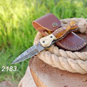 Cuchillo Plegable de Acero de Damasco Hecho a Mano con Mango de Resina, 7 Pulgadas de Largo, Cuchillo de Bolsillo para Exteriores de Grado Industrial, OEM - Product Image 1