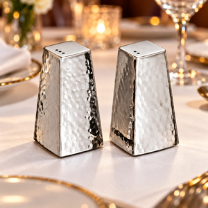 Salières et poivrières en acier inoxydable martelé, forme pyramide argentée, ensemble d'ustensiles de cuisine à paroi simple pour assaisonnements - Product Image 5