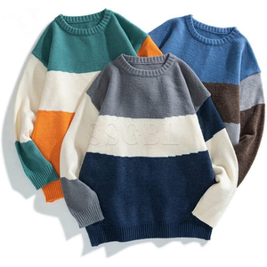 Suéter de Punto a Rayas con Bloques de Color Personalizados, Cuello Redondo Oversize, Patrón Nórdico Fair Isle, Suave Acrílico, Proveedor con MOQ Bajo - Product Image 1